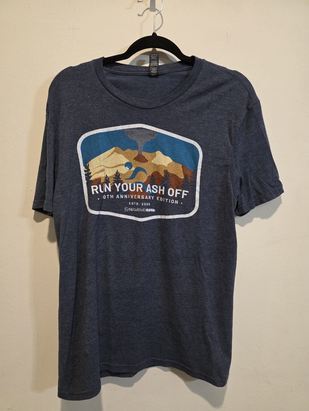Negative Split Run Your Ash Off 10th Anniversary Heather Blue T-Shirt Sz M